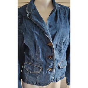 St. John's Bay Stretch Fitted Blue Jean Jacket Button Down Size M
